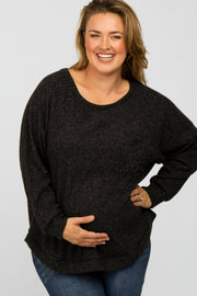 Black Brushed Ribbed Long Sleeve Maternity Plus Top