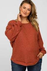 Rust Brushed Ribbed Long Sleeve Maternity Plus Top