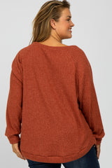 Rust Brushed Ribbed Long Sleeve Maternity Plus Top