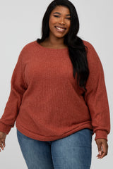 Rust Brushed Ribbed Long Sleeve Maternity Plus Top