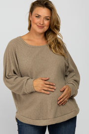 Mocha Brushed Ribbed Long Sleeve Maternity Plus Top