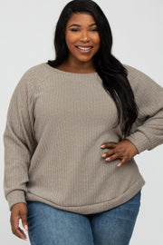 Mocha Brushed Ribbed Long Sleeve Plus Top