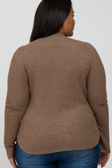 Mocha Soft Ribbed Long Sleeve Maternity Plus Top