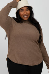 Mocha Soft Ribbed Long Sleeve Maternity Plus Top