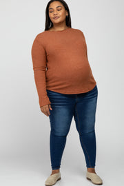 Rust Soft Ribbed Long Sleeve Maternity Plus Top