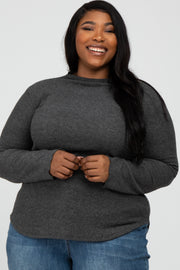 Charcoal Soft Ribbed Long Sleeve Plus Top