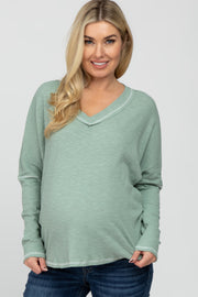 Light Olive Contrast Stitch Maternity Dolman Sleeve Top