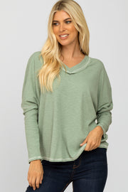 Light Olive Contrast Stitch Dolman Sleeve Top