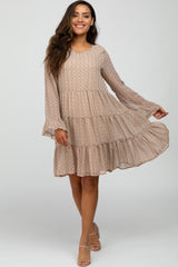 Ivory Floral Chiffon Ruffle Hem Bell Sleeve Maternity Dress