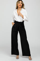 Black Smocked Belted Maternity Wide Leg Pants