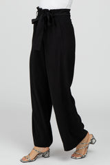 Black Smocked Belted Wide Leg Pants