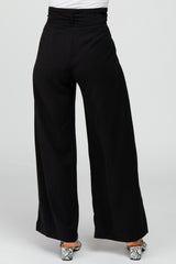 Black Smocked Belted Wide Leg Pants