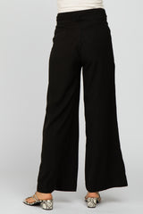 Black Smocked Belted Maternity Wide Leg Pants