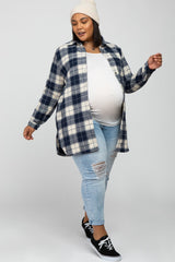 Navy Plaid Maternity Plus Shirt Jacket