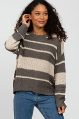 Olive Colorblock Striped Knit Maternity Top