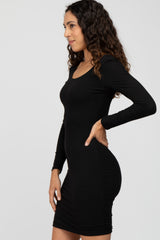 Black Ribbed Fitted Long Sleeve Dress