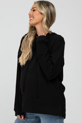 Black Soft Brushed Hooded Maternity Top