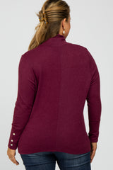 Burgundy Turtleneck Button Accent Maternity Plus Top