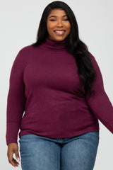 Burgundy Turtleneck Button Accent Plus Top