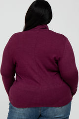 Burgundy Turtleneck Button Accent Plus Top