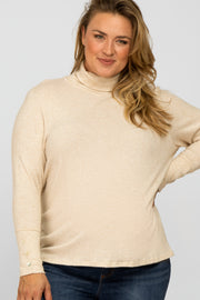 Cream Turtleneck Button Accent Maternity Plus Top