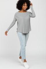 Heather Grey Waffle Knit Raglan Sleeve Top