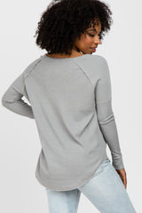 Heather Grey Waffle Knit Raglan Sleeve Top