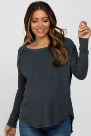 Faded Black Waffle Knit Raglan Sleeve Maternity Top