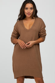 Camel Knit Long Sleeve Sweater Dress