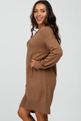 Camel Knit Long Sleeve Sweater Dress