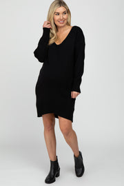 Black Knit Long Sleeve Maternity Sweater Dress