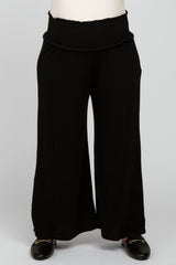 Black Smocked Elastic Waist Wide Leg Maternity Plus Lounge Pants