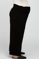 Black Smocked Elastic Waist Wide Leg Maternity Plus Lounge Pants