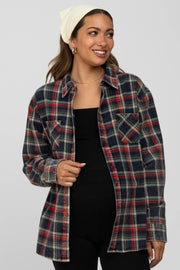 Navy Blue Plaid Maternity Flannel Top