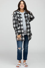 Black Plaid Maternity Flannel Shacket