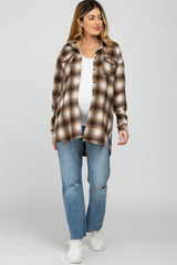 Brown Plaid Maternity Flannel Shacket