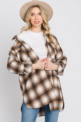 Brown Plaid Maternity Flannel Shacket