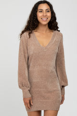 Mocha Bubble Sleeve Sweater Dress