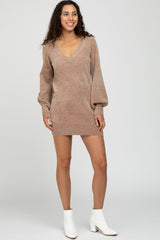 Mocha Bubble Sleeve Sweater Dress