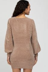 Mocha Bubble Sleeve Sweater Dress