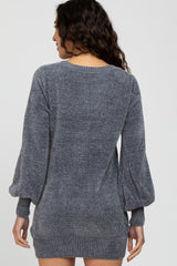 Charcoal Bubble Sleeve Sweater Dress