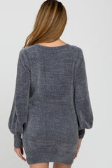 Charcoal Bubble Sleeve Maternity Sweater Dress