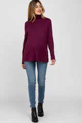 Burgundy Turtleneck Button Accent Maternity Top