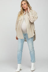 Taupe Striped Oversized Button Down Maternity Top