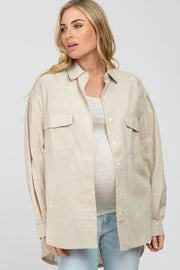 Taupe Striped Oversized Button Down Maternity Top