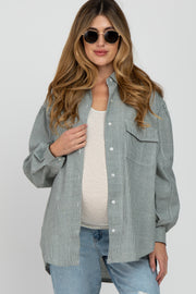 Olive Striped Oversized Button Down Maternity Top