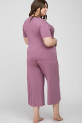 Mauve V-Neck Maternity Plus Sleep Set