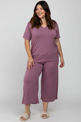 Mauve V-Neck Maternity Plus Sleep Set