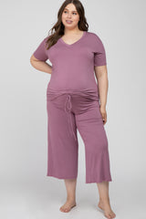 Mauve V-Neck Maternity Plus Sleep Set