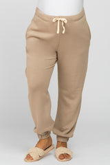 Light Mocha Soft Drawstring Maternity Plus Sweatpants